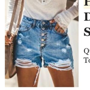 Hot momma high rise distressed denim shorts